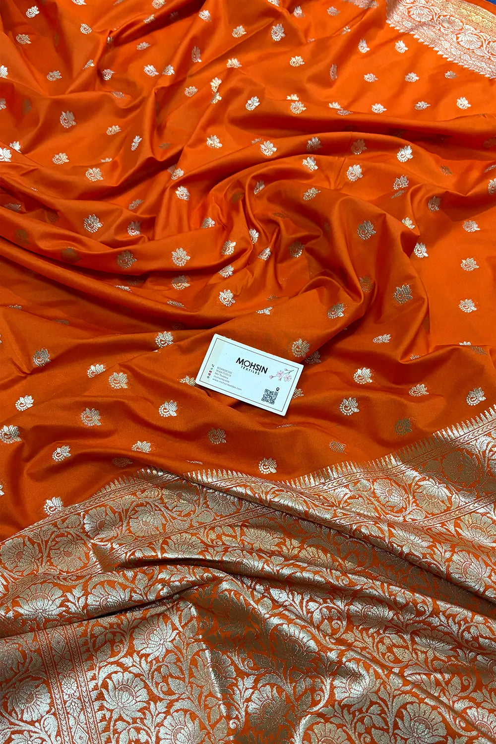 Orange Ghonga Buti Katan Silk Banarasi Saree