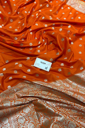 Orange Ghonga Buti Katan Silk Banarasi Saree