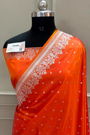 Orange Hawahawai Buti Katan Silk Banarasi Saree