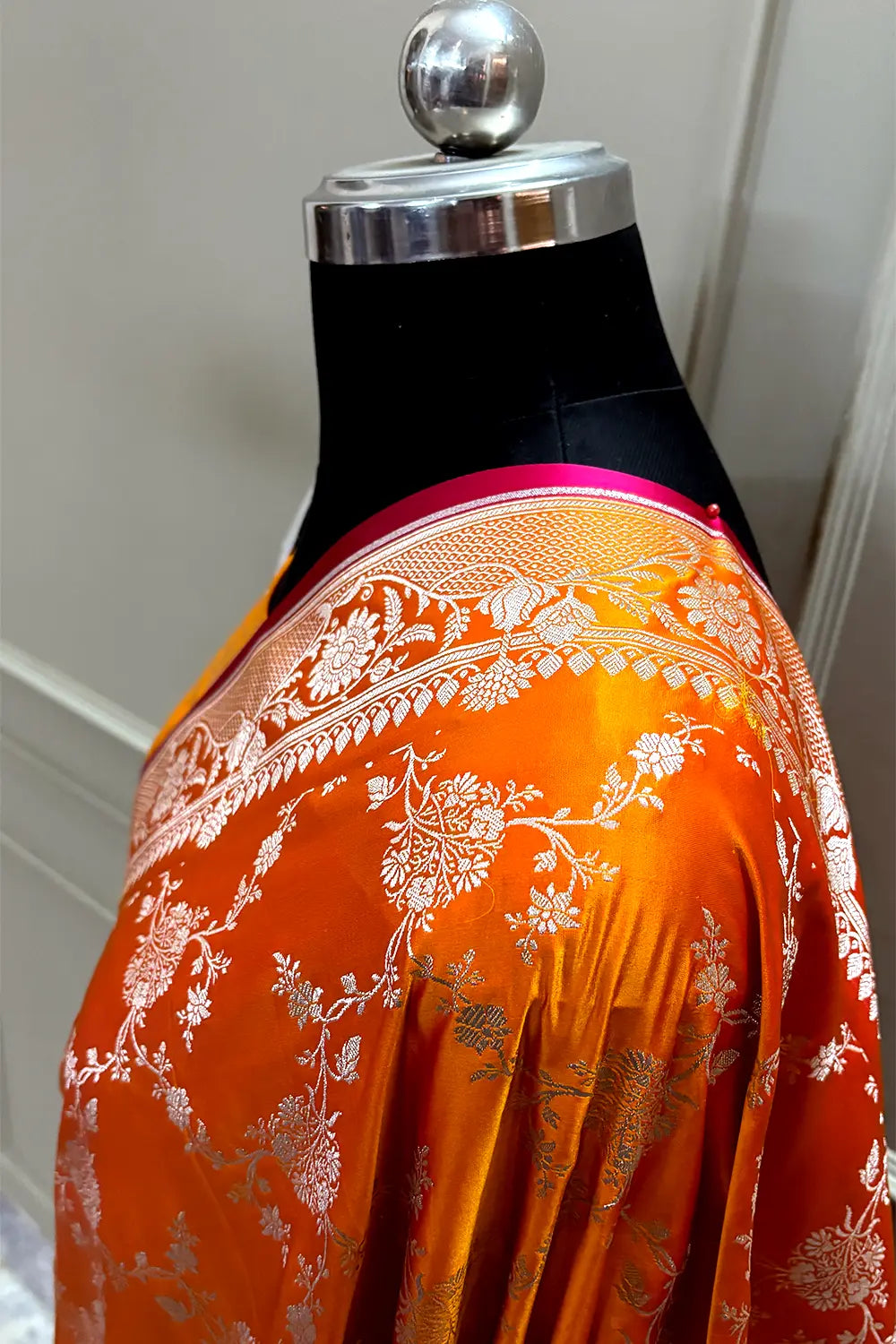 Orange Jhanjaal Katan Mashru Silk Banarasi Saree