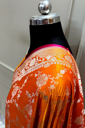 Orange Jhanjaal Katan Mashru Silk Banarasi Saree