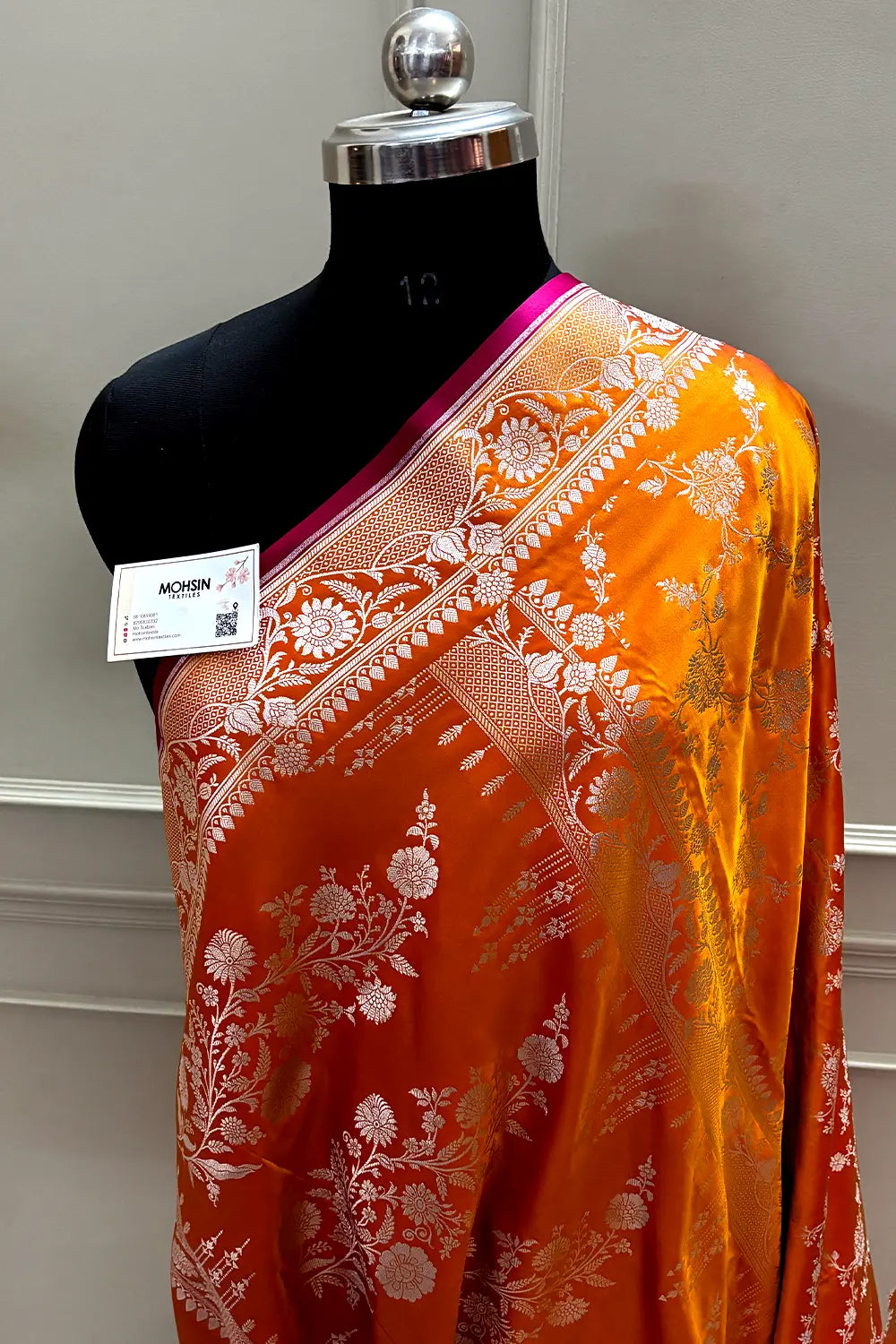 Orange Jhanjaal Katan Mashru Silk Banarasi Saree
