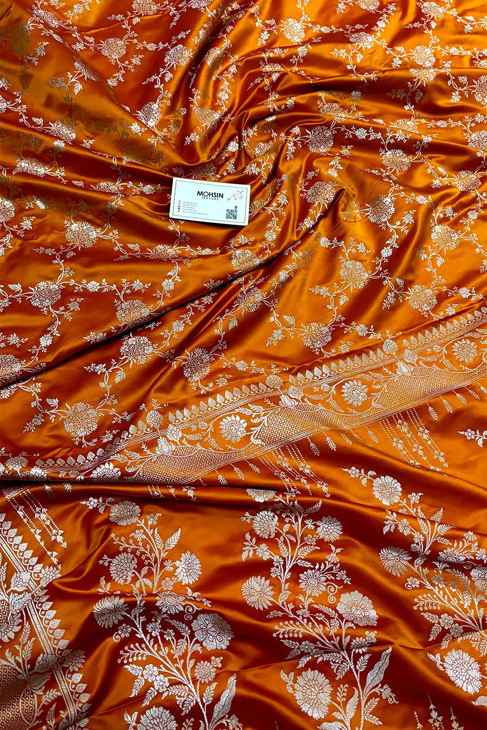 Orange Jhanjaal Katan Mashru Silk Banarasi Saree