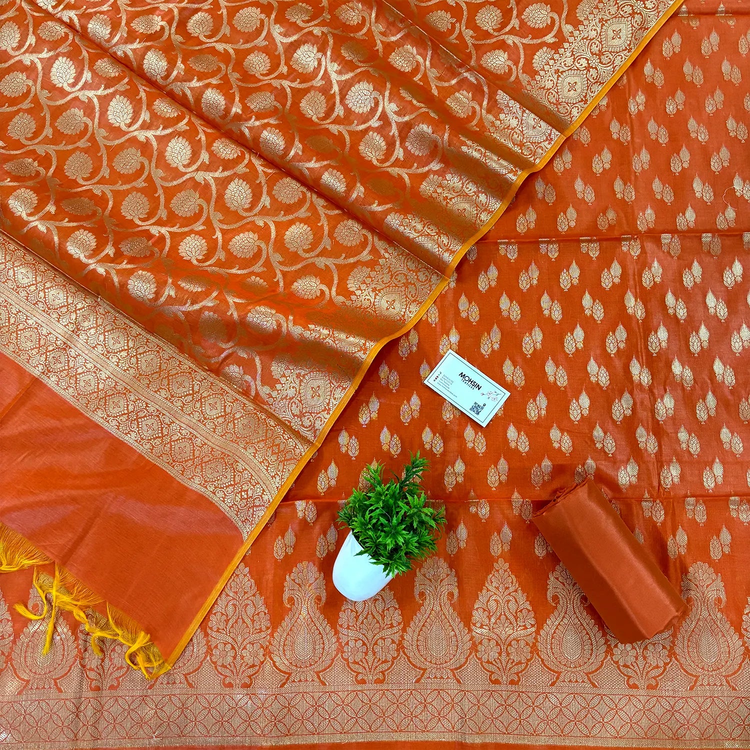Orange Kalgha Lau Banarasi Silk Suit