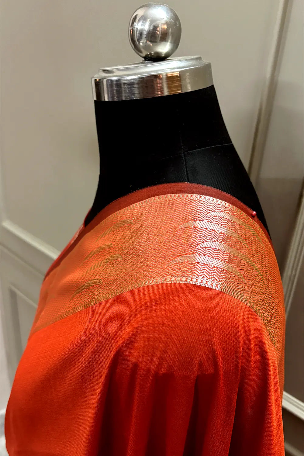 Orange Kalyug Plain Semi Katan Silk Banarasi Saree