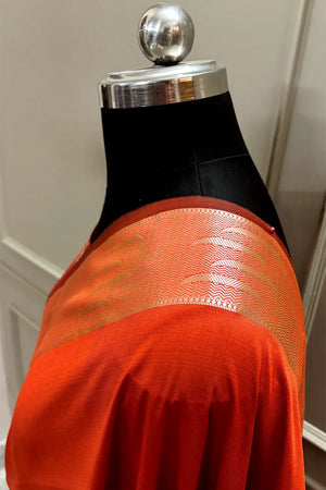 Orange Kalyug Plain Semi Katan Silk Banarasi Saree