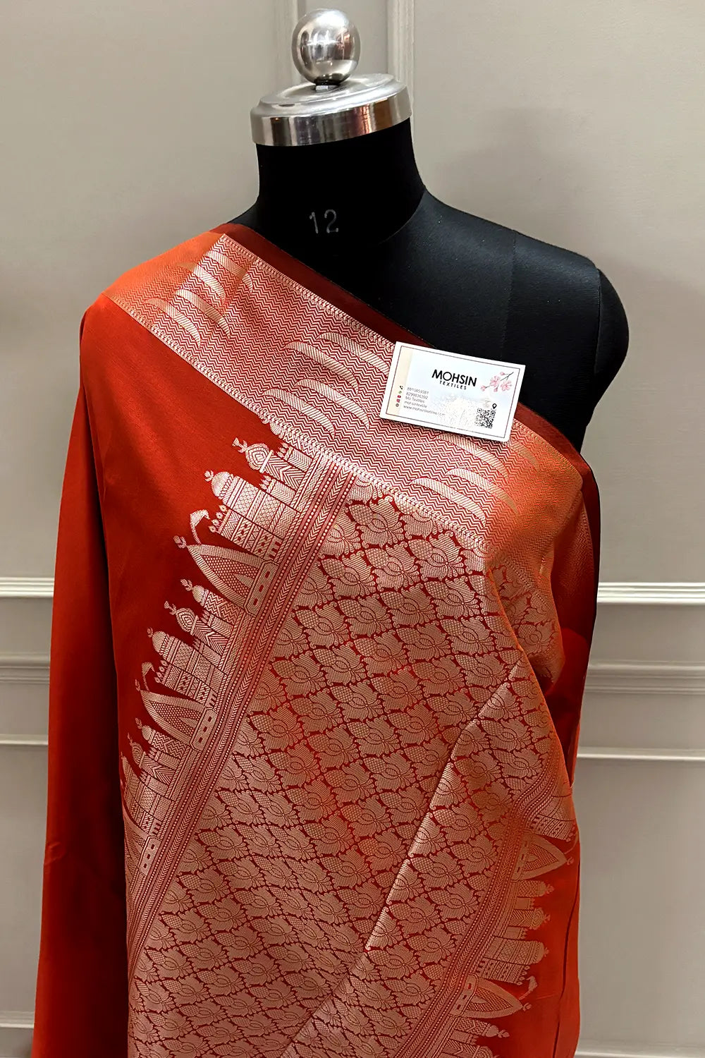 Orange Kalyug Plain Semi Katan Silk Banarasi Saree