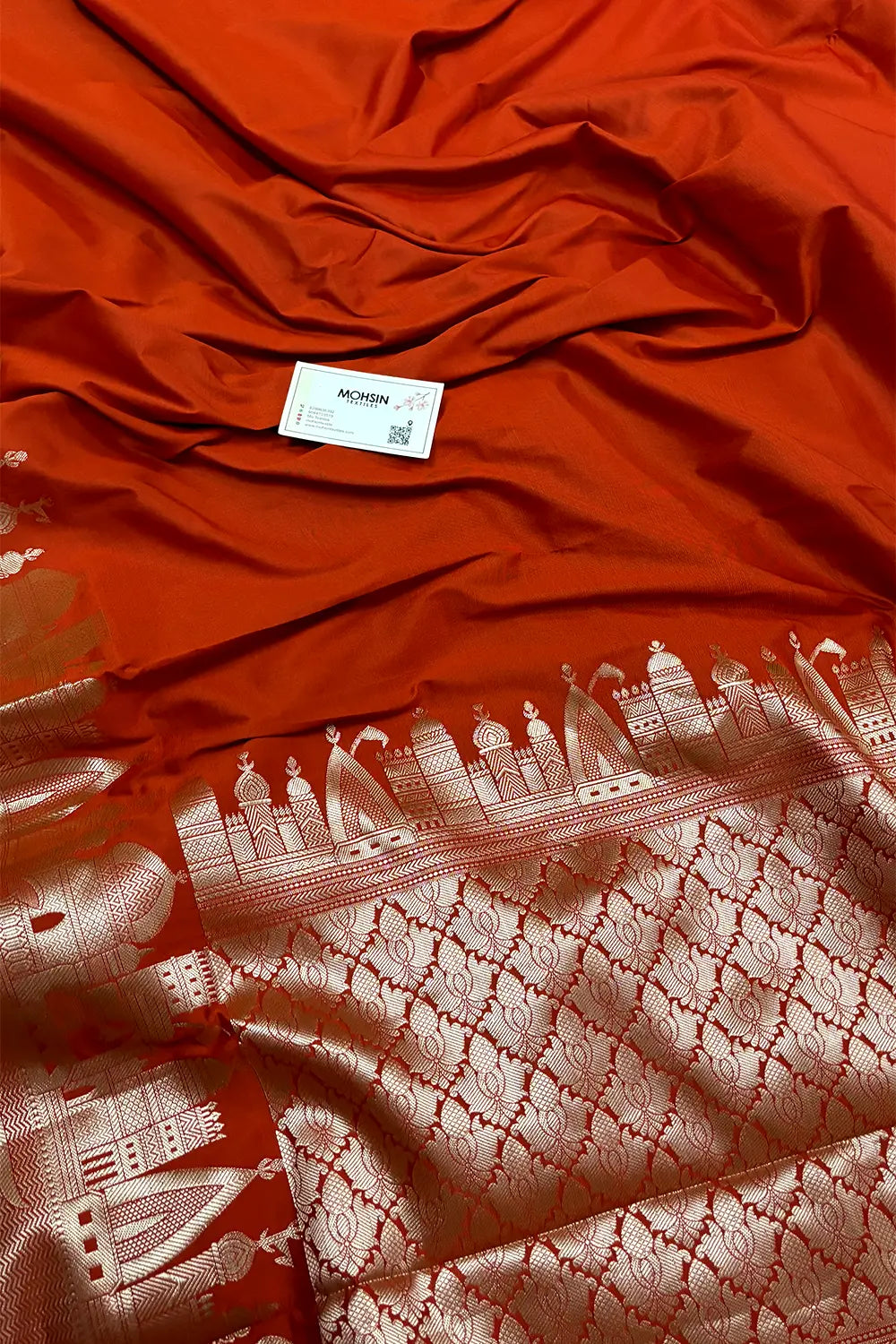 Orange Kalyug Plain Semi Katan Silk Banarasi Saree