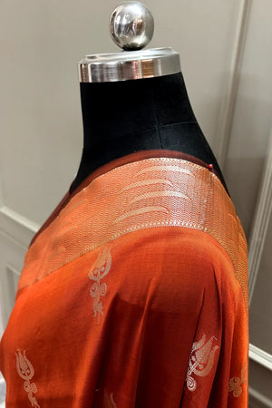 Orange Kalyug Semi Katan Silk Banarasi Saree