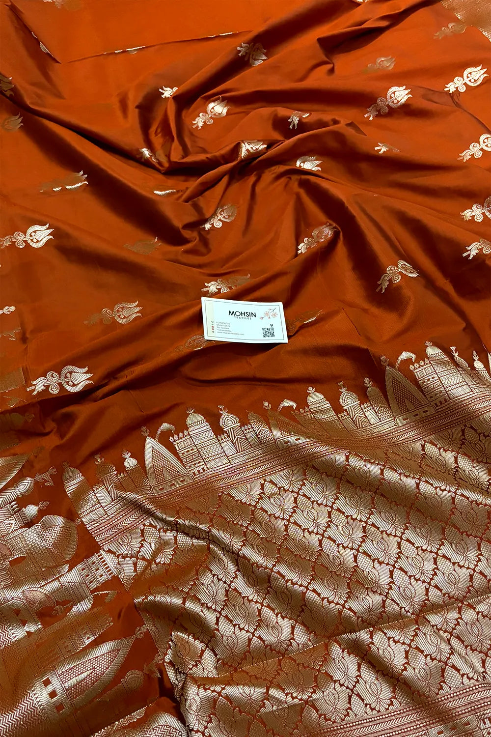 Orange Kalyug Semi Katan Silk Banarasi Saree