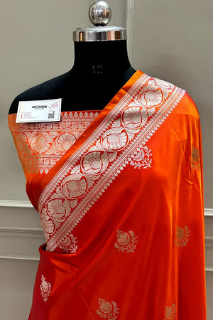 Orange Kohinoor Buti Katan Silk Banarasi Saree