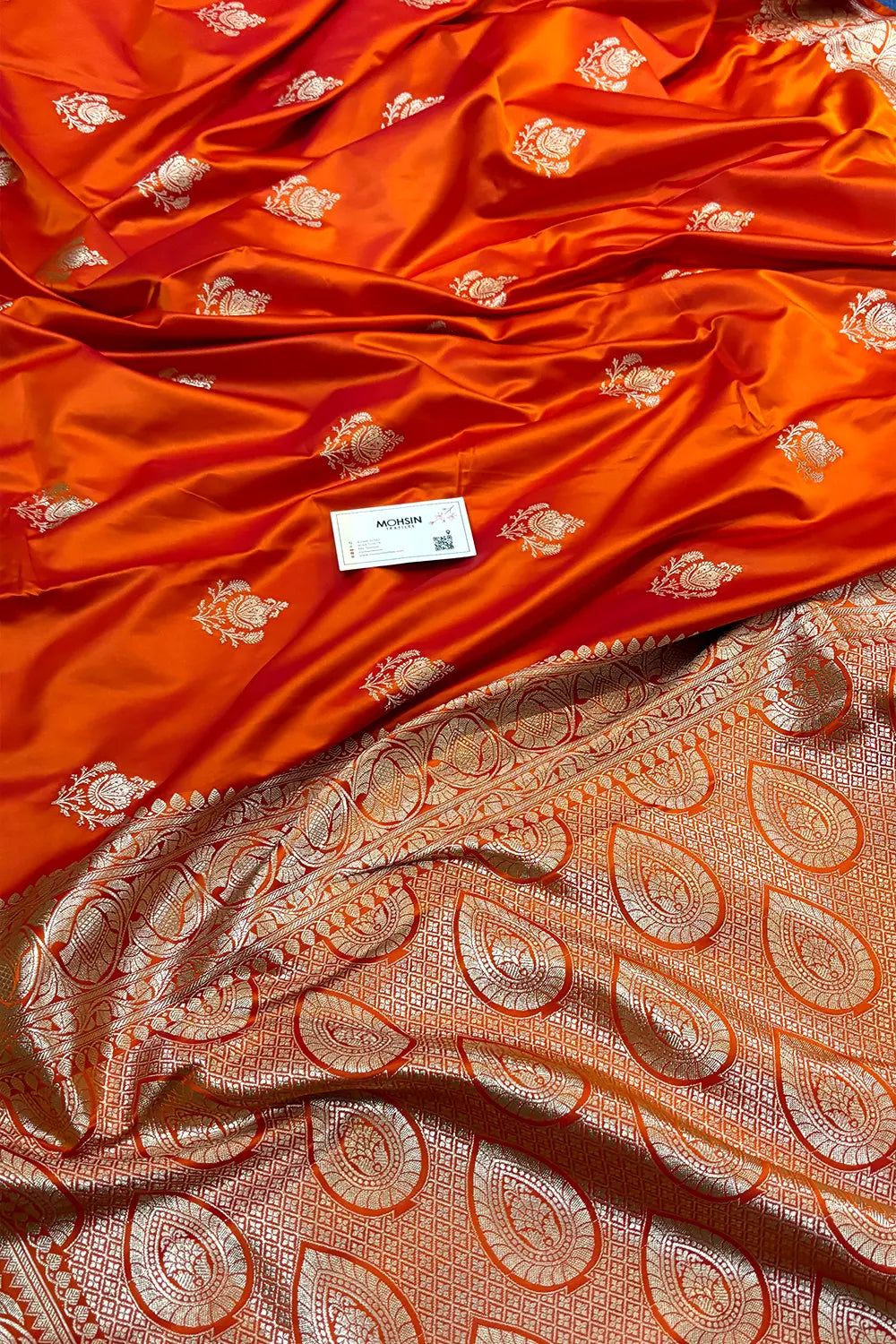 Orange Kohinoor Buti Katan Silk Banarasi Saree