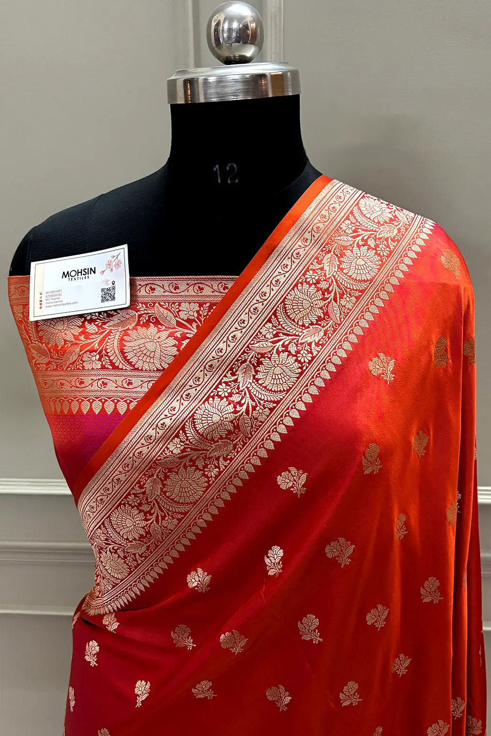 Orange Magenta Chaman Buti Katan Mashru Silk Banarasi Saree