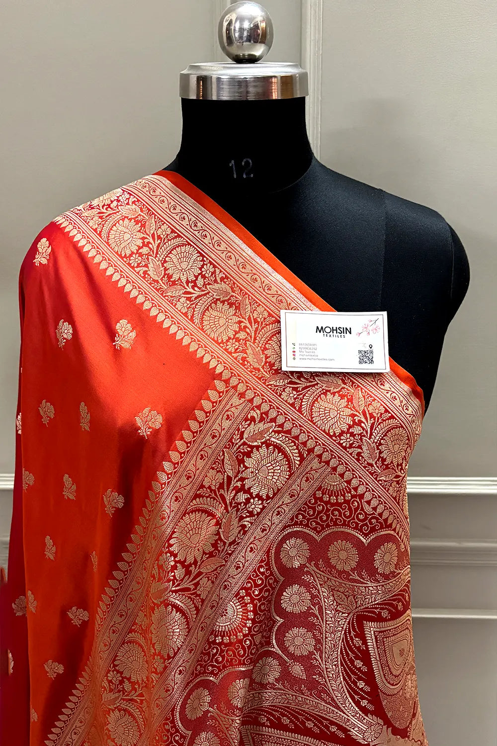 Orange Magenta Chaman Buti Katan Mashru Silk Banarasi Saree