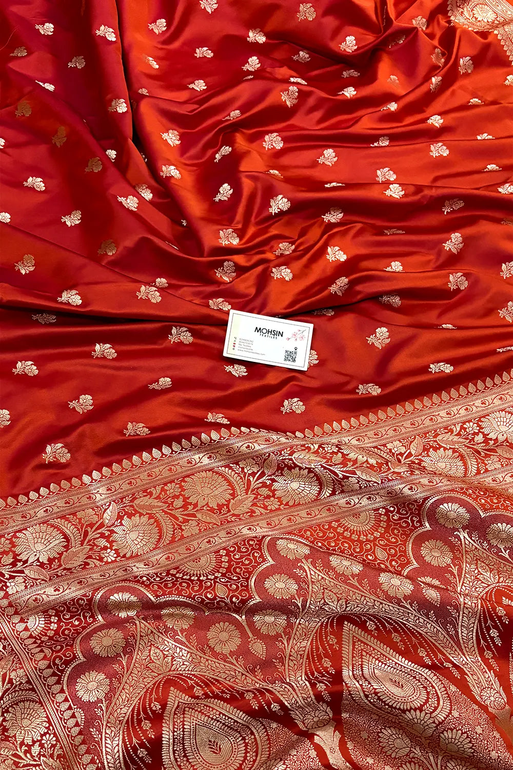 Orange Magenta Chaman Buti Katan Mashru Silk Banarasi Saree