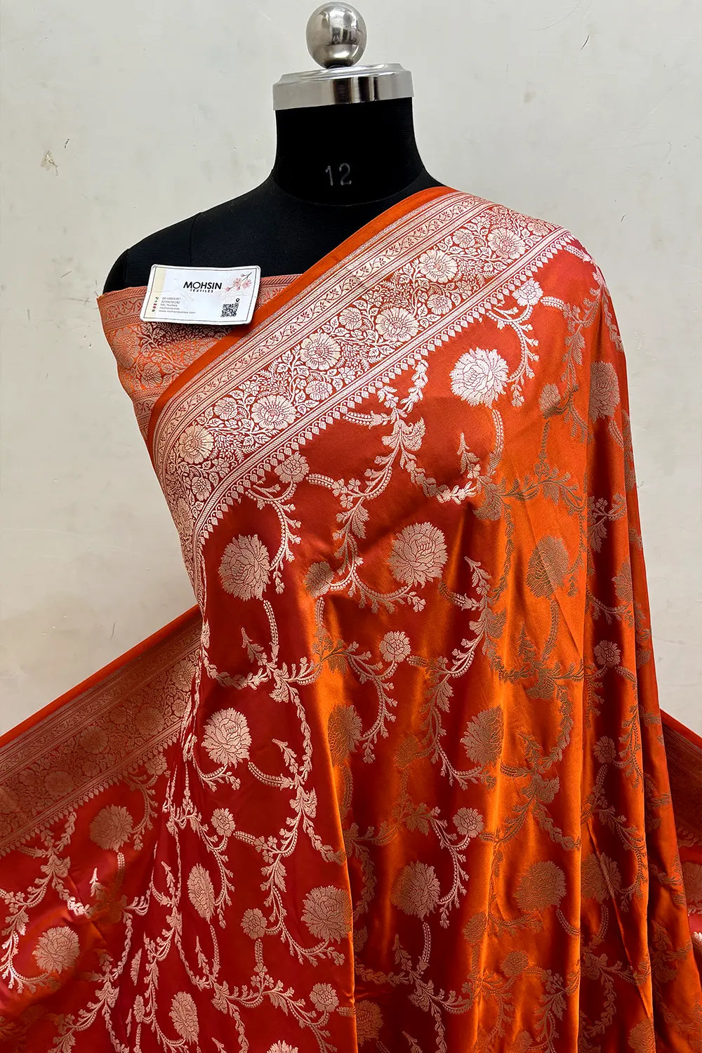 Orange Magenta Laabela Jaal Katan Mashru Silk Banarasi Saree