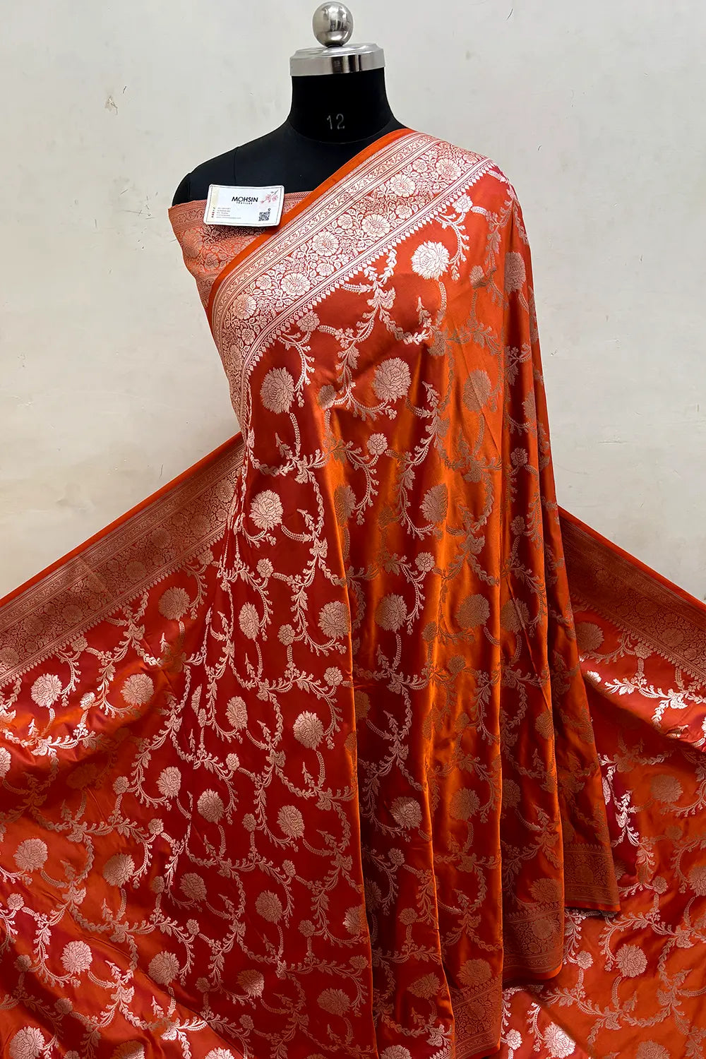 Orange Magenta Laabela Jaal Katan Mashru Silk Banarasi Saree