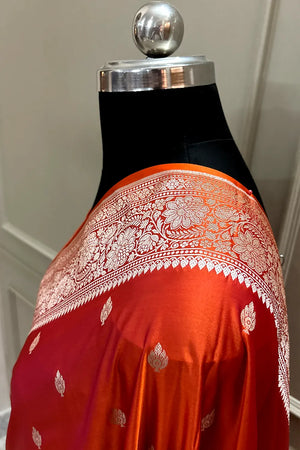 Orange Magenta Mario Patti Katan Mashru Silk Banarasi Saree