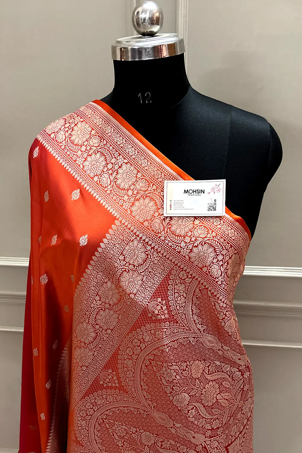 Orange Magenta Mario Patti Katan Mashru Silk Banarasi Saree