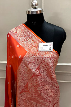 Orange Magenta Mario Patti Katan Mashru Silk Banarasi Saree