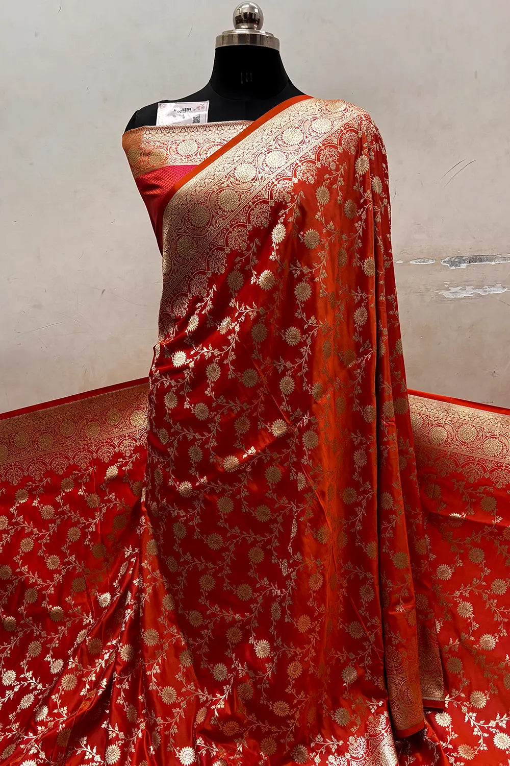 Orange Magenta Surajmukhi Jaal Katan Silk Banarasi Saree