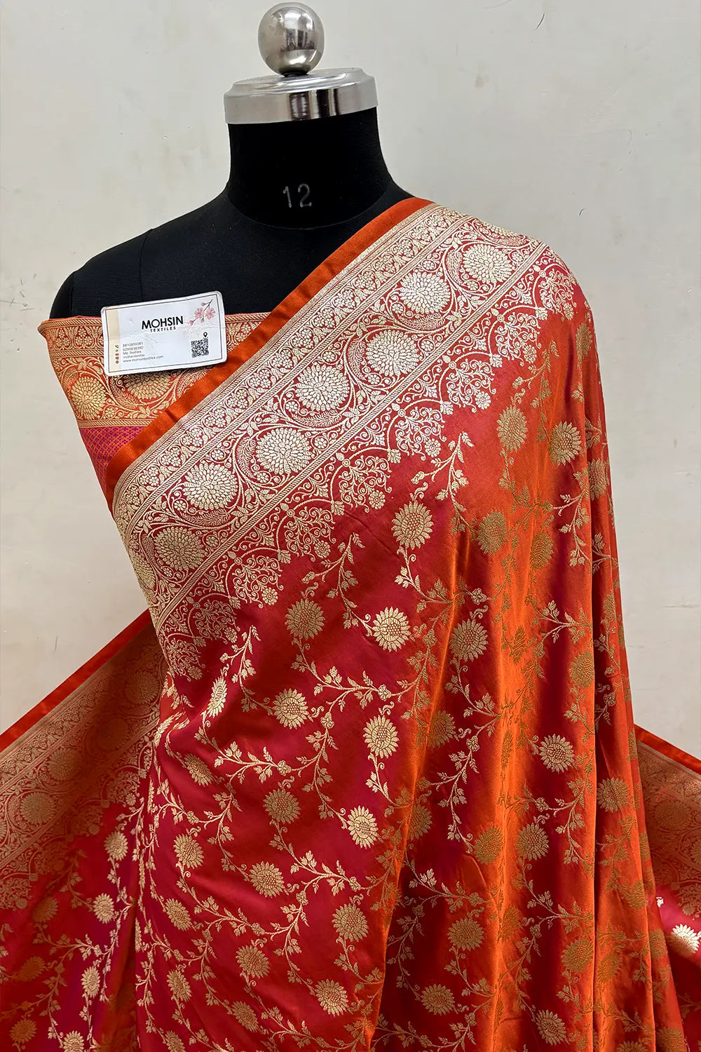 Orange Magenta Surajmukhi Jaal Katan Silk Banarasi Saree
