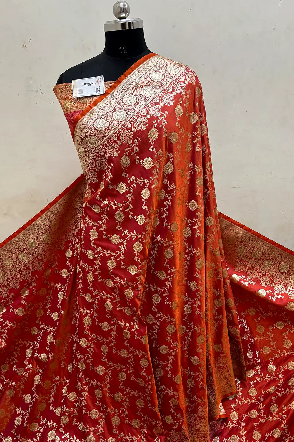 Orange Magenta Surajmukhi Jaal Katan Silk Banarasi Saree