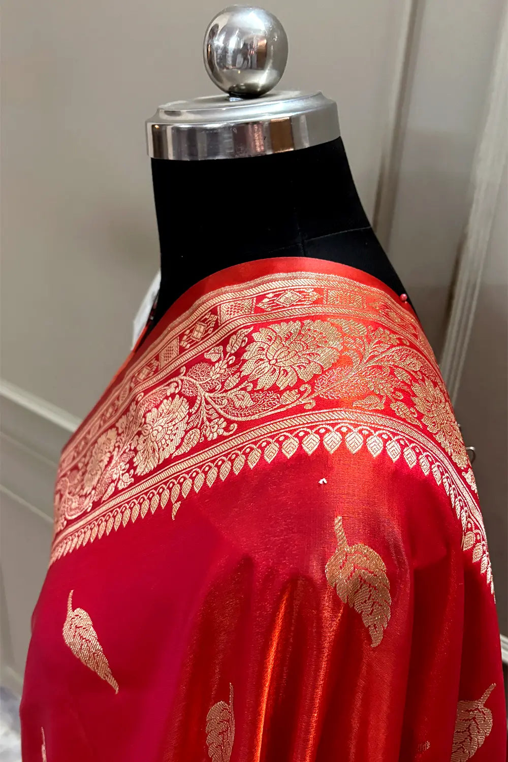 Orange Magenta Zari Satin Silk Banarasi Saree