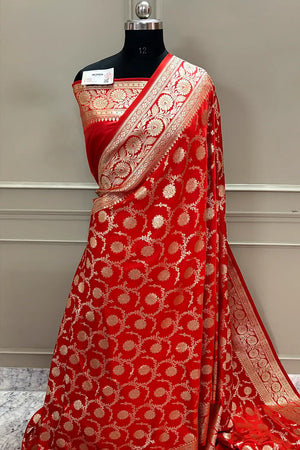 Orange Murmuri Jaal Katan Silk Banarasi Saree