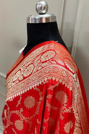 Orange Murmuri Jaal Katan Silk Banarasi Saree