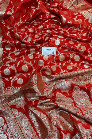 Orange Murmuri Jaal Katan Silk Banarasi Saree