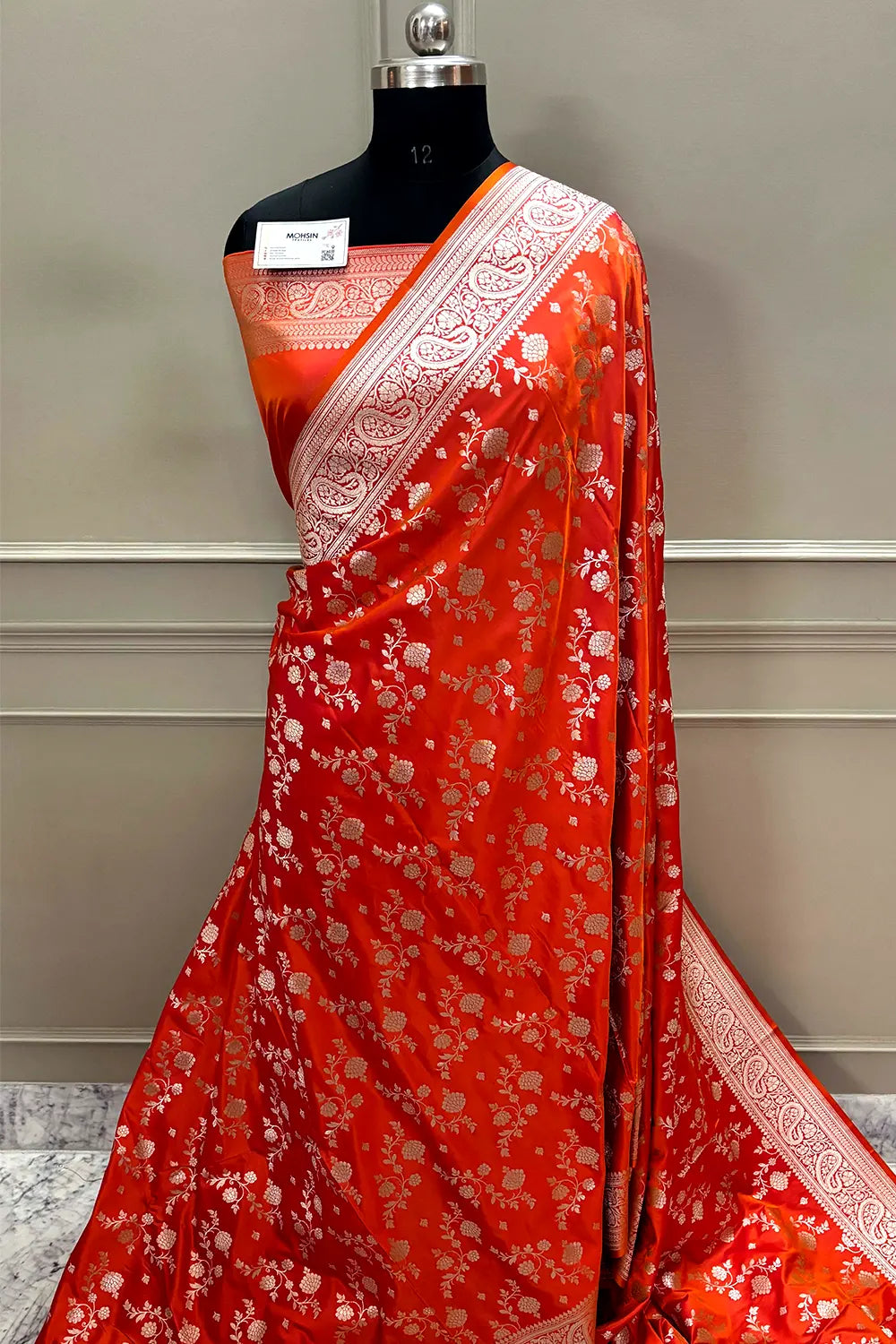 Orange Nafis Jaal Katan Silk Banarasi Saree