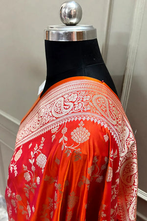 Orange Nafis Jaal Katan Silk Banarasi Saree