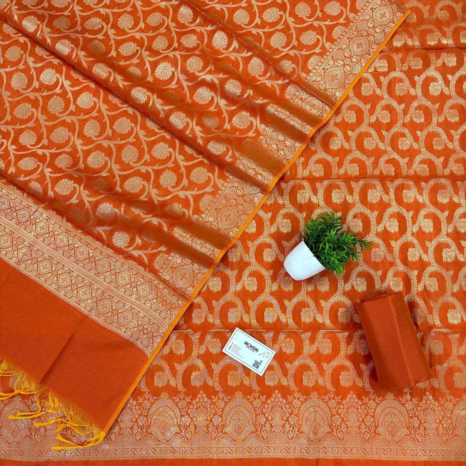 Orange Persian Jaal Banarasi Silk Suit 