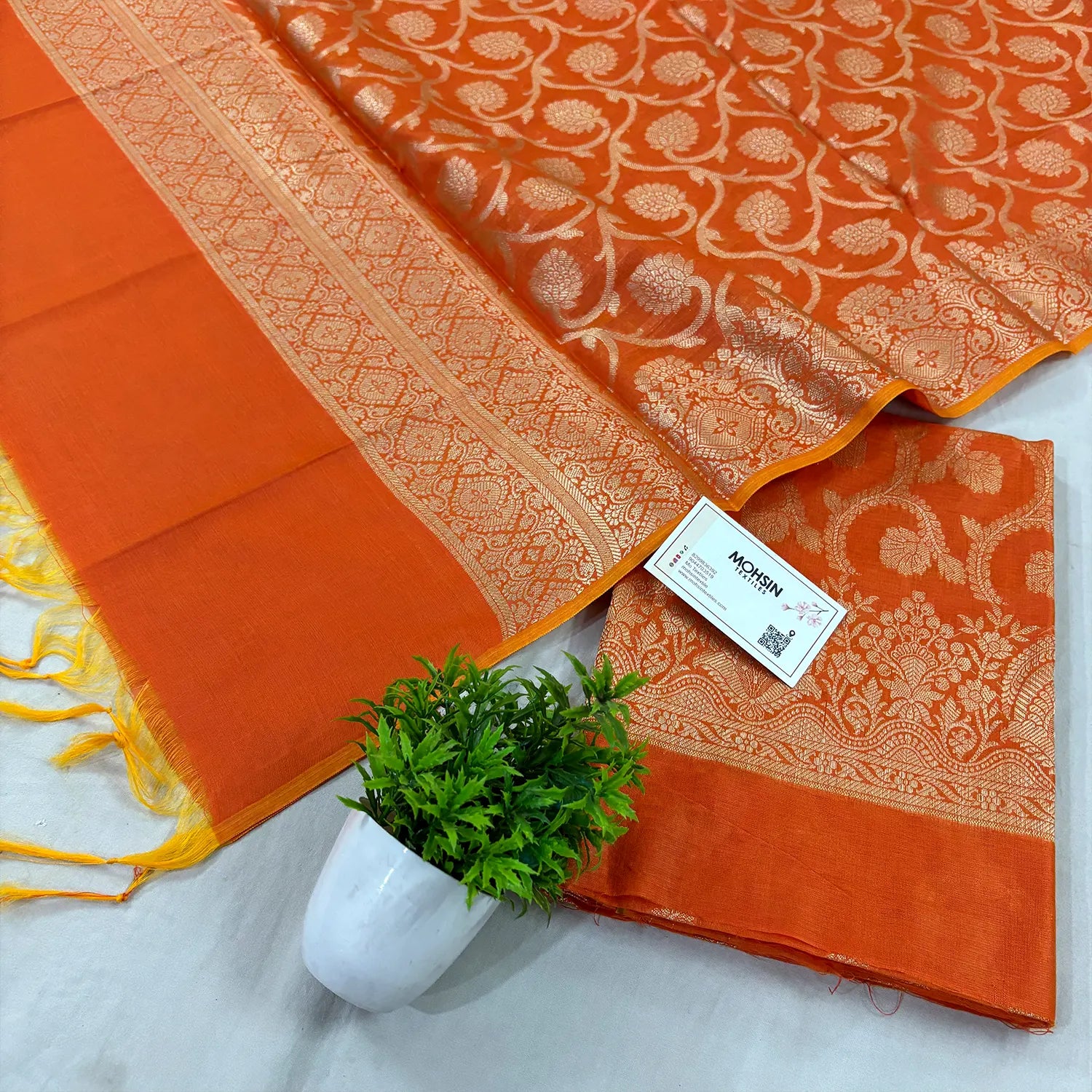 Orange Persian Jaal Banarasi Silk Suit 