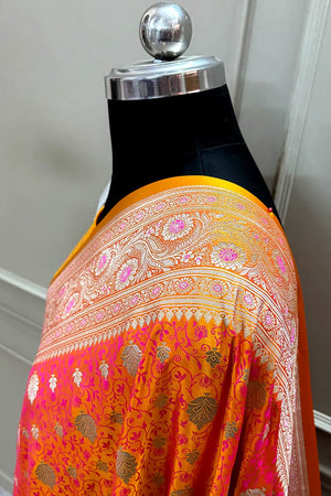Orange Pink Chunni Munni Buti Katan Silk Banarasi Saree