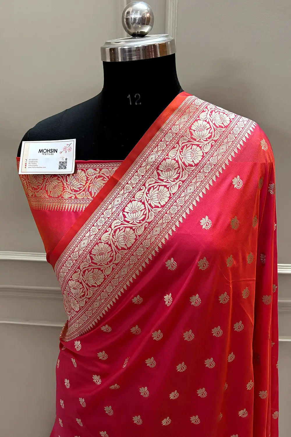 Orange Pink Ghonga Buti Katan Silk Banarasi Saree