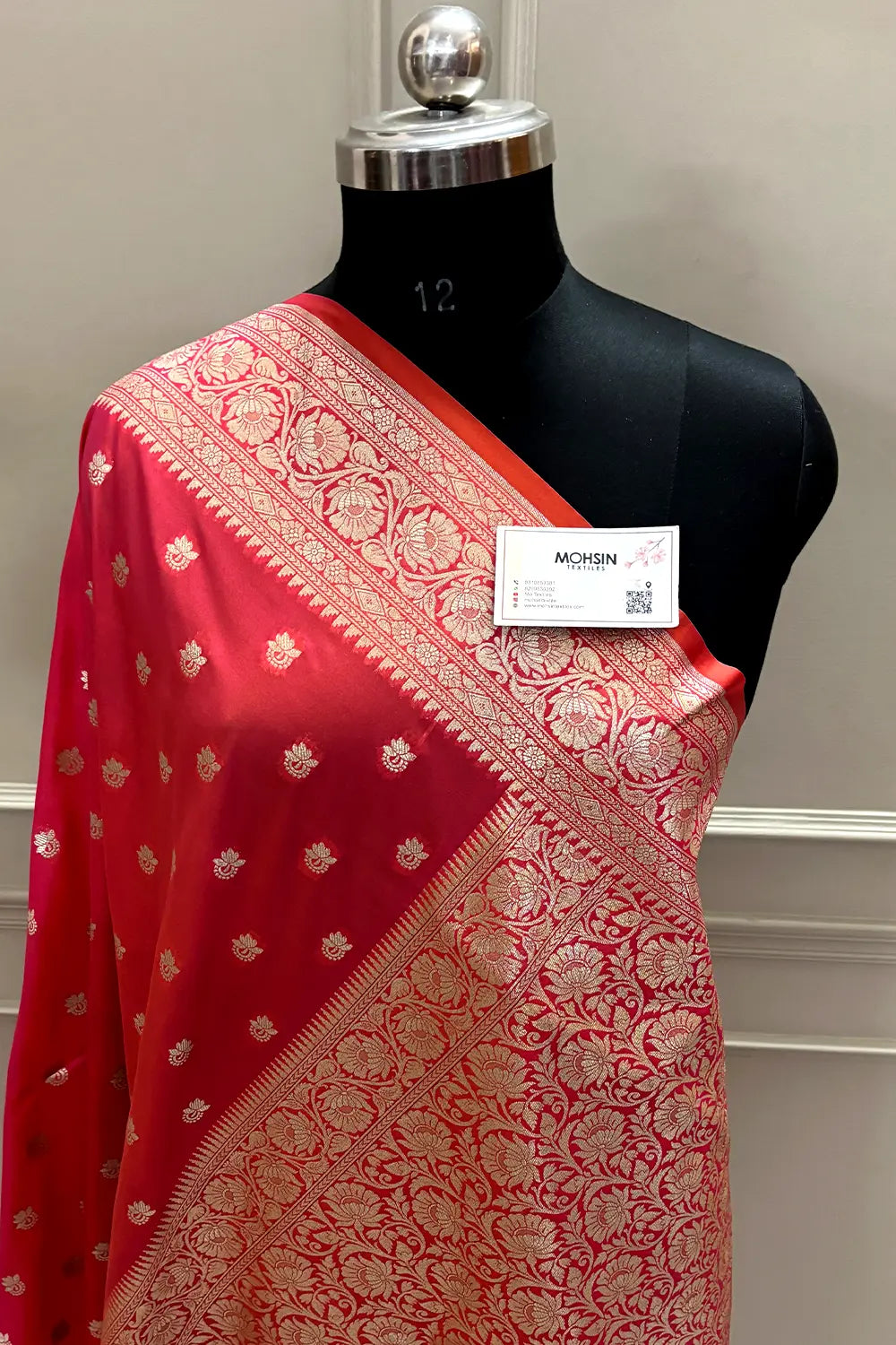 Orange Pink Ghonga Buti Katan Silk Banarasi Saree