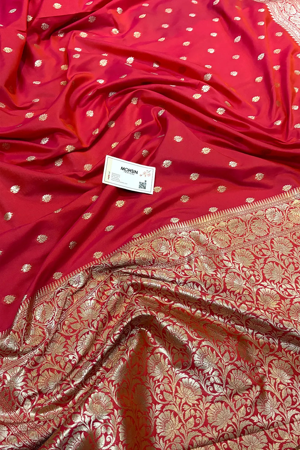Orange Pink Rudraksha Buti Katan Silk Banarasi Saree