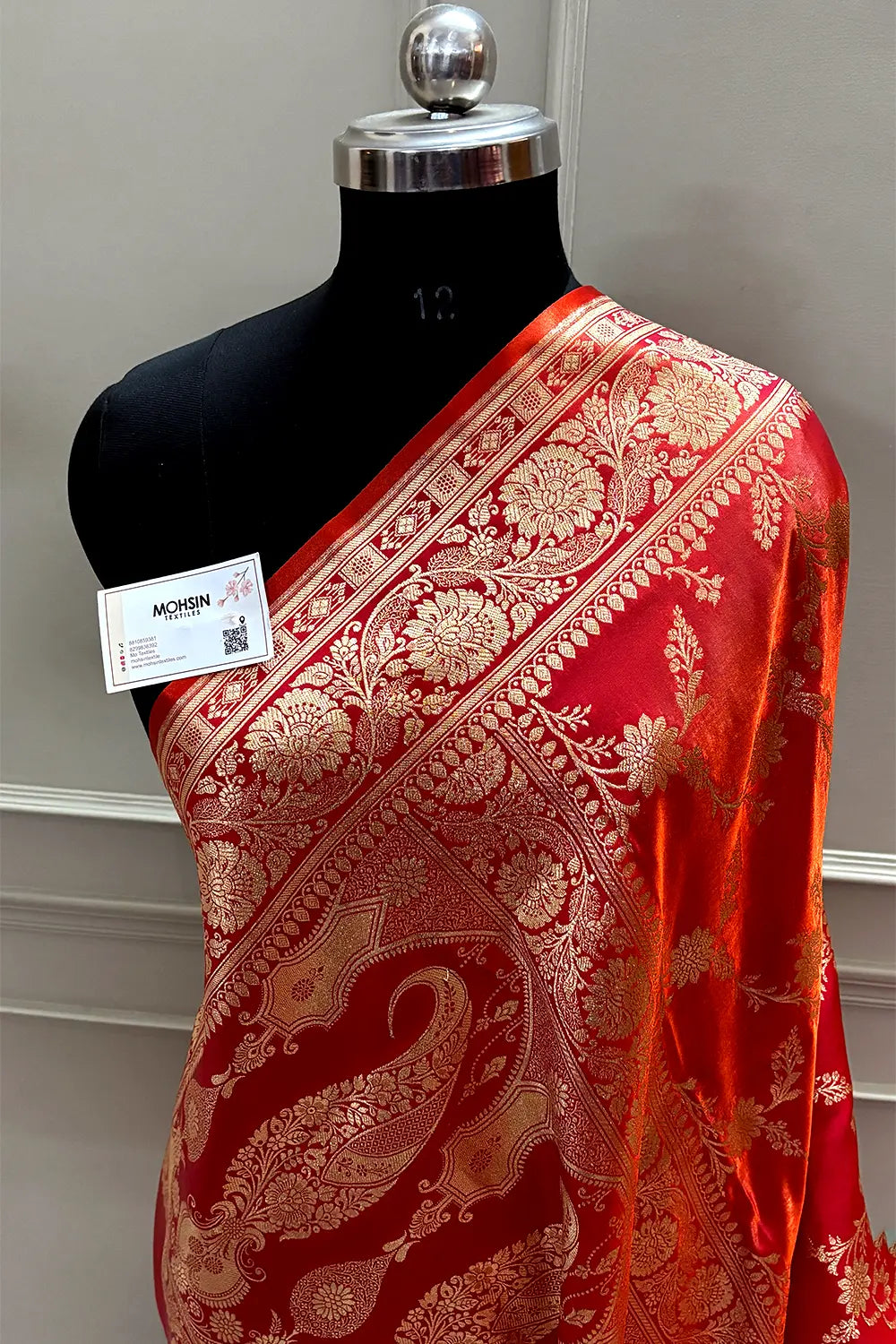 Orange Pink Zari Katan Satin Silk Banarasi Saree