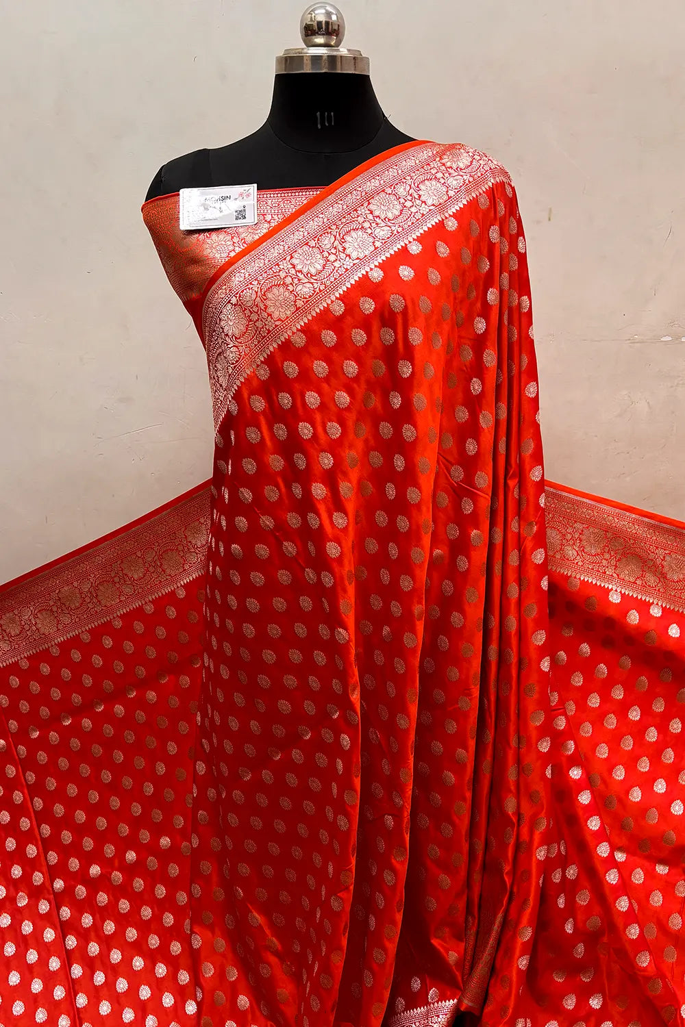 Orange Pink Zari Katan Silk Banarasi Saree