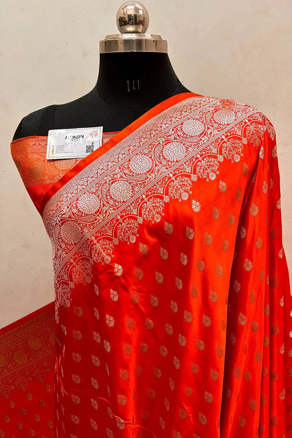 Orange Pink Zari Katan Silk Banarasi Saree