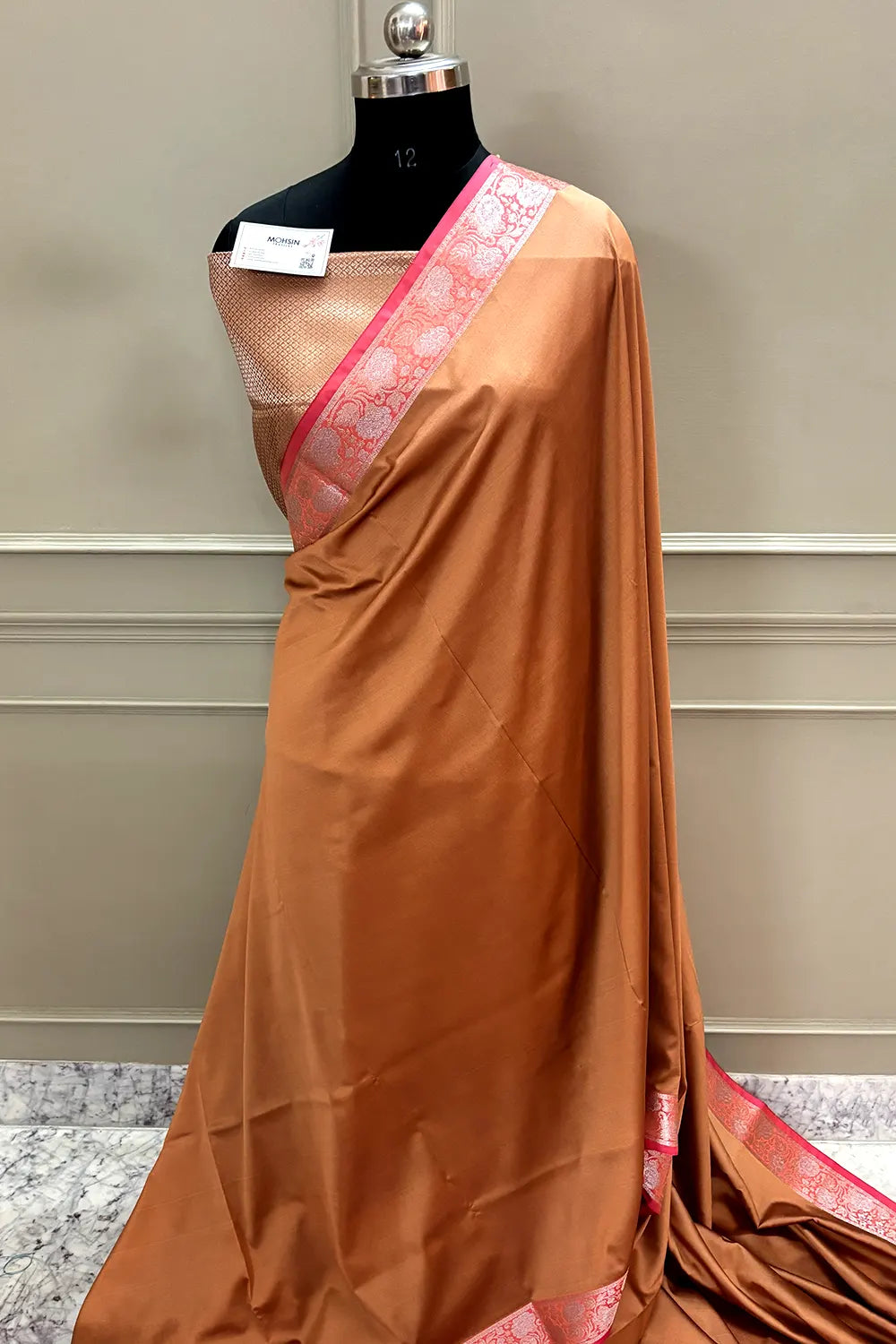 Orange Plain Banarasi Silk Saree