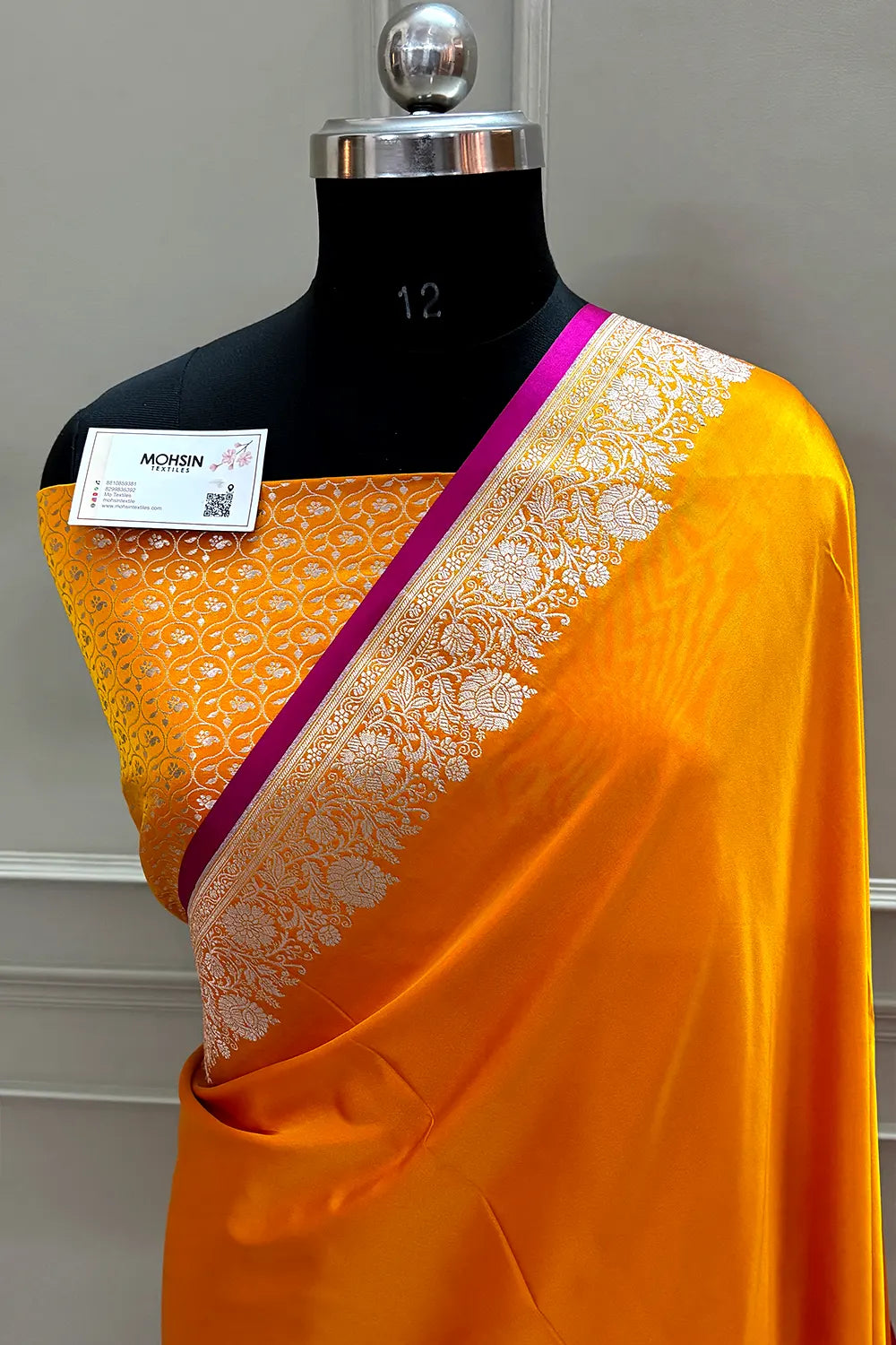 Orange Plain Zari Border Katan Silk Banarasi Saree
