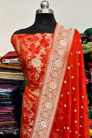 Orange Pure Viscose Georgette Banarasi Suit