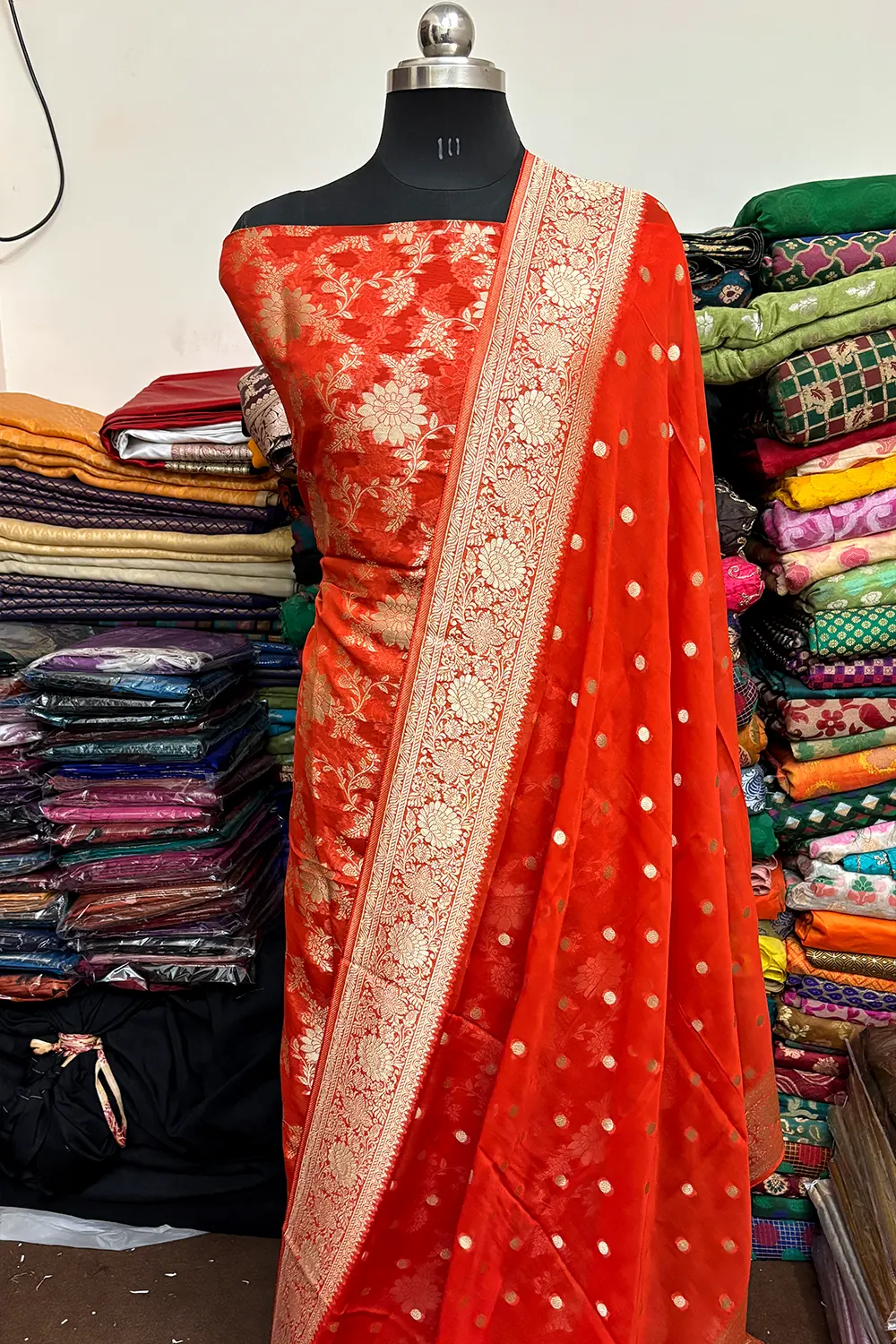 Orange Pure Viscose Georgette Banarasi Suit