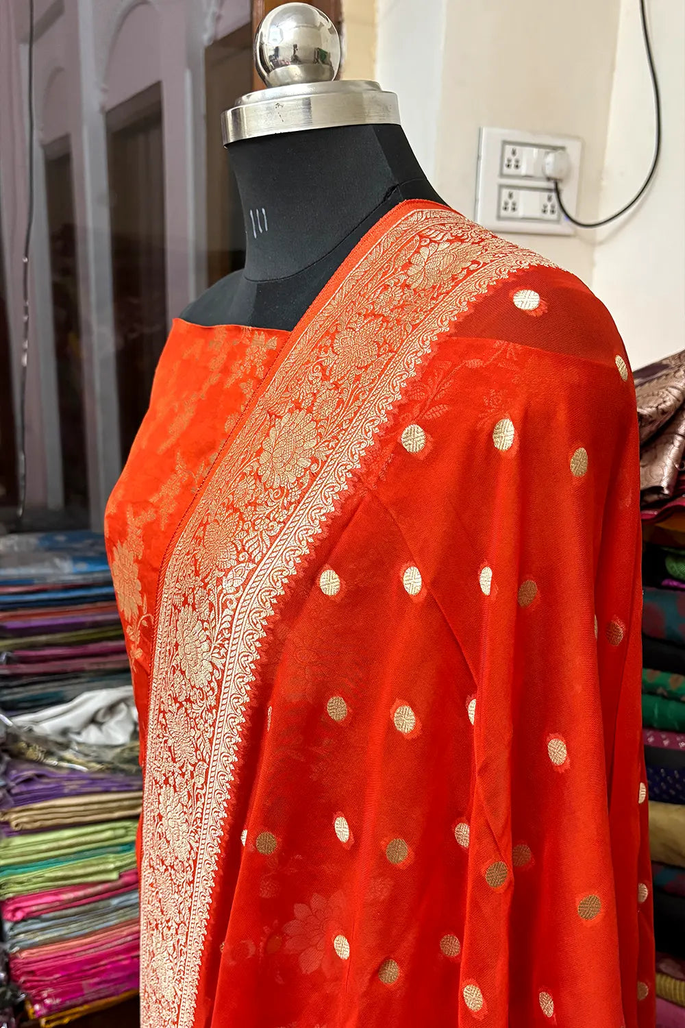 Orange Pure Viscose Georgette Banarasi Suit