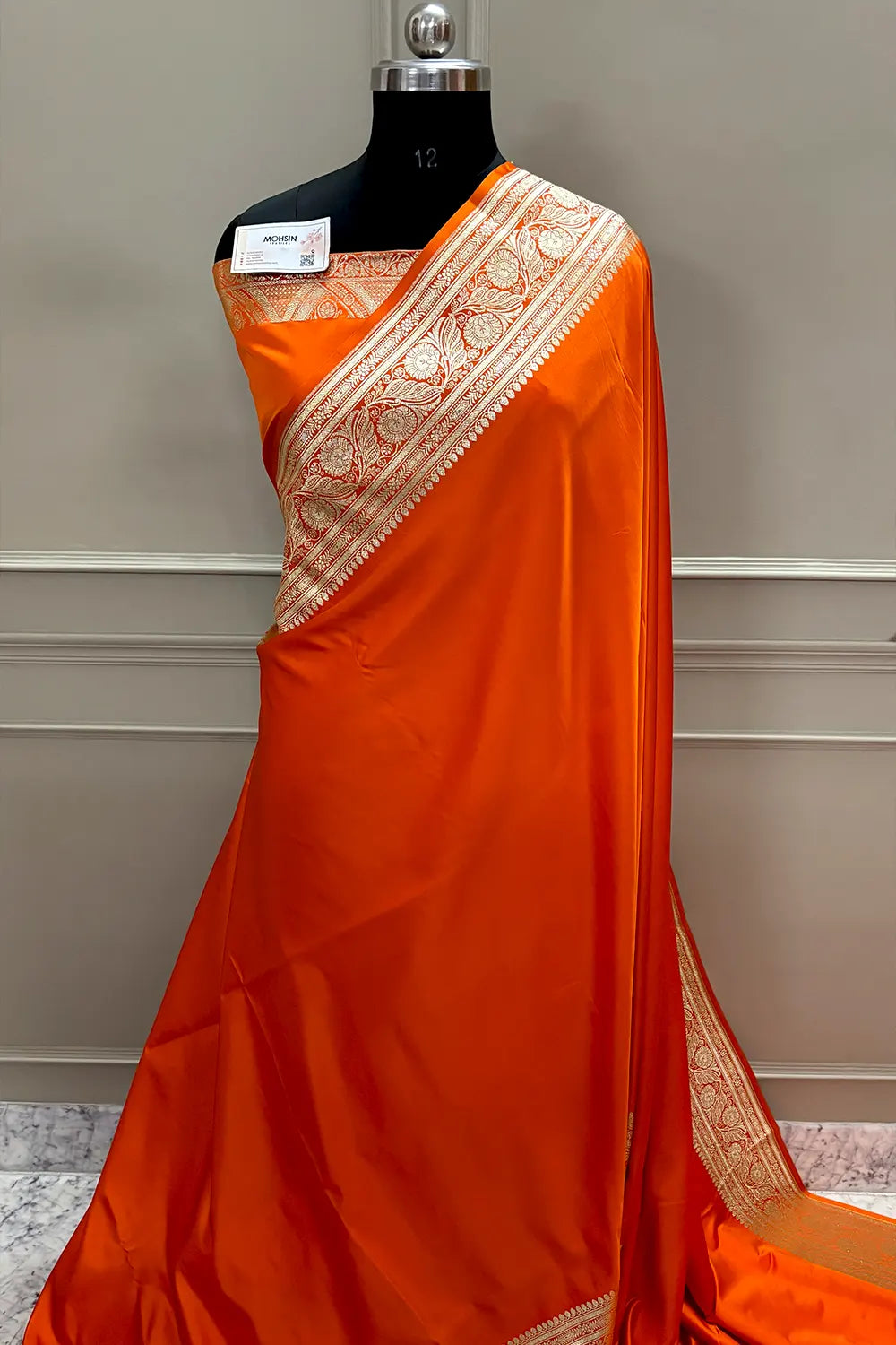 Orange Royal Plain Katan Silk Banarasi Saree
