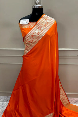 Orange Royal Plain Katan Silk Banarasi Saree