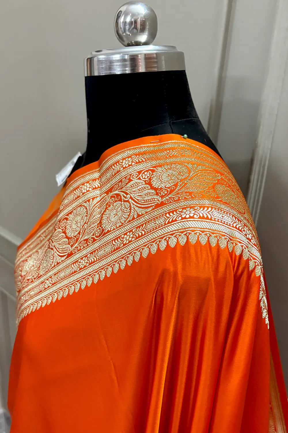 Orange Royal Plain Katan Silk Banarasi Saree